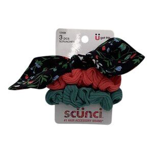 Scünci 3 Pcs U Got This Hair Scrunchies W/ Floral Bow Coral‎ & Teal Colors 12498